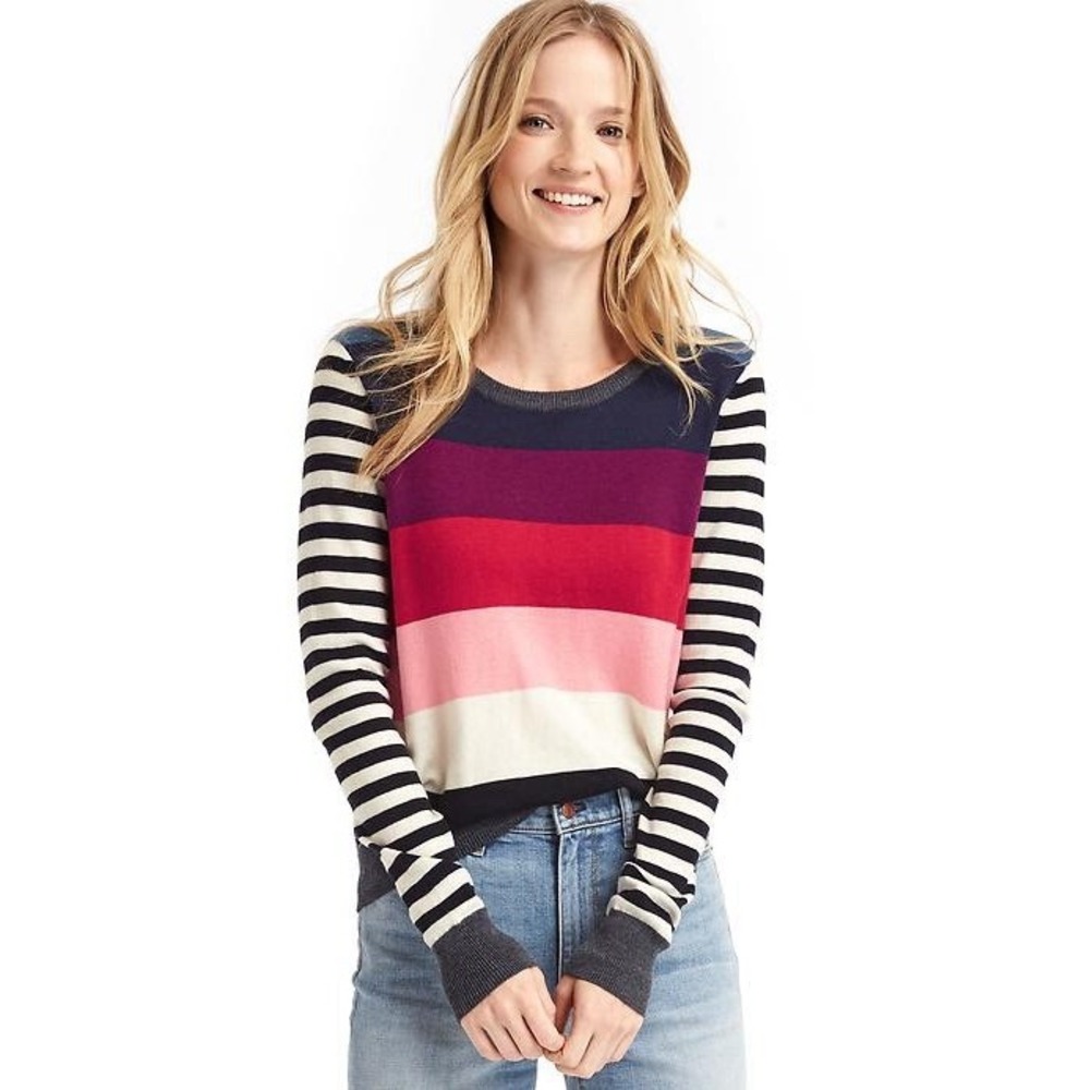 Gap Women's Small Rainbow Stripe Multicolor Merino Wool Blend Crewneck Sweater